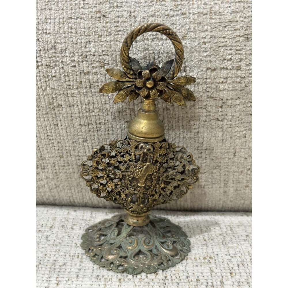 Vintage Ornate‎ Brass Perfume Bottle Holder